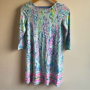 Lilly Pulitzer Blue and Pink Leaf Pattern Dress